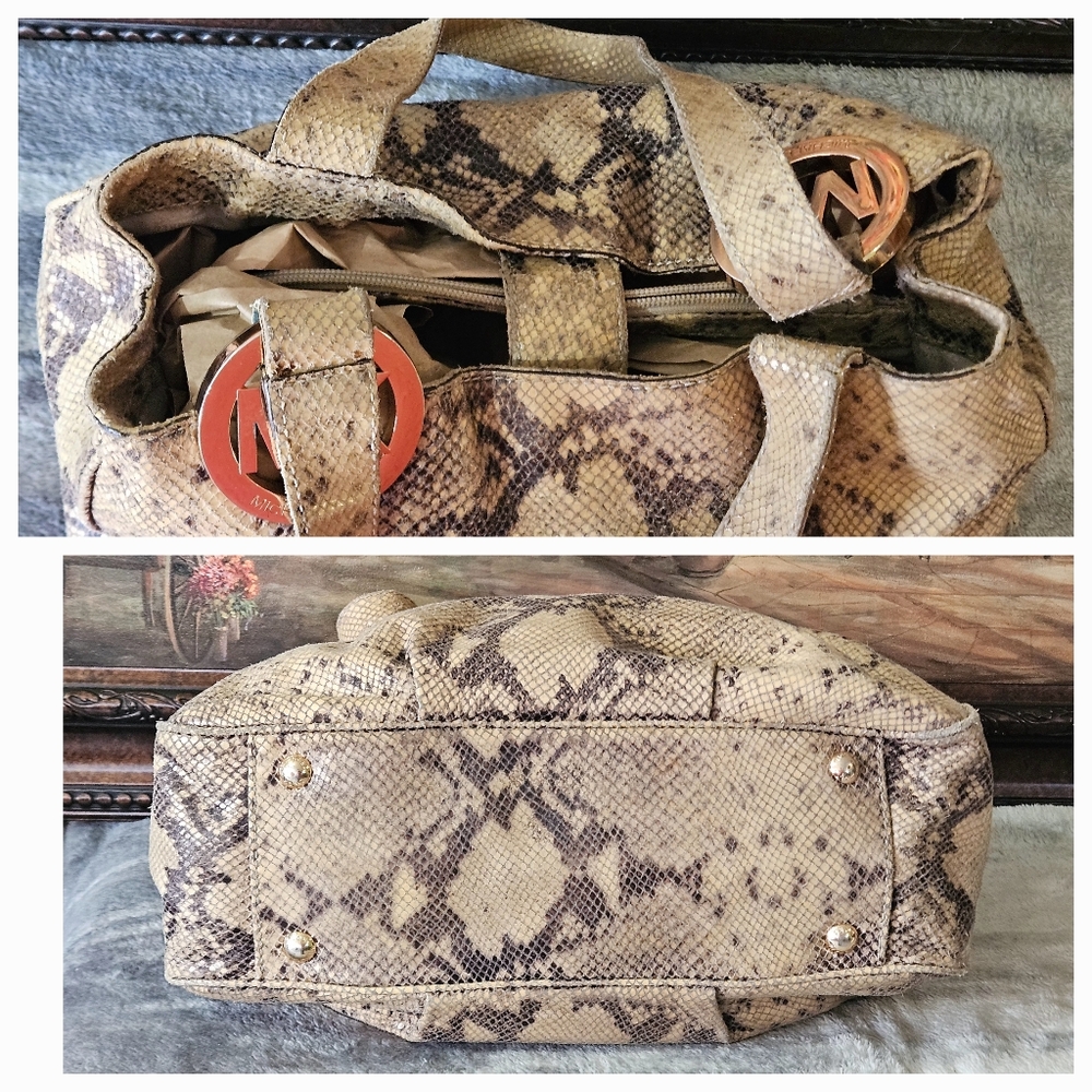 MICHAEL KORS Fulton Python Embossed Leather Shoulder Bag $499 - Picture 3 of 7